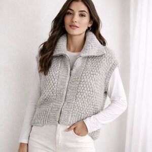 Anthropologie Elsamanda Chunky Knit Zip Cardigan Wool Alpaca Made in Italy Small